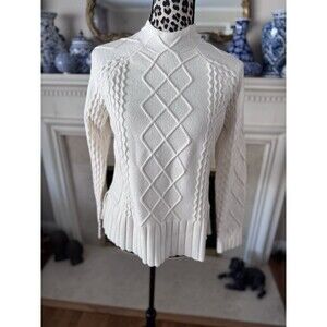 Cyrus Women’s Cream Mock Neck Sweater Size M – Cozy Knit Pullover Fisherman